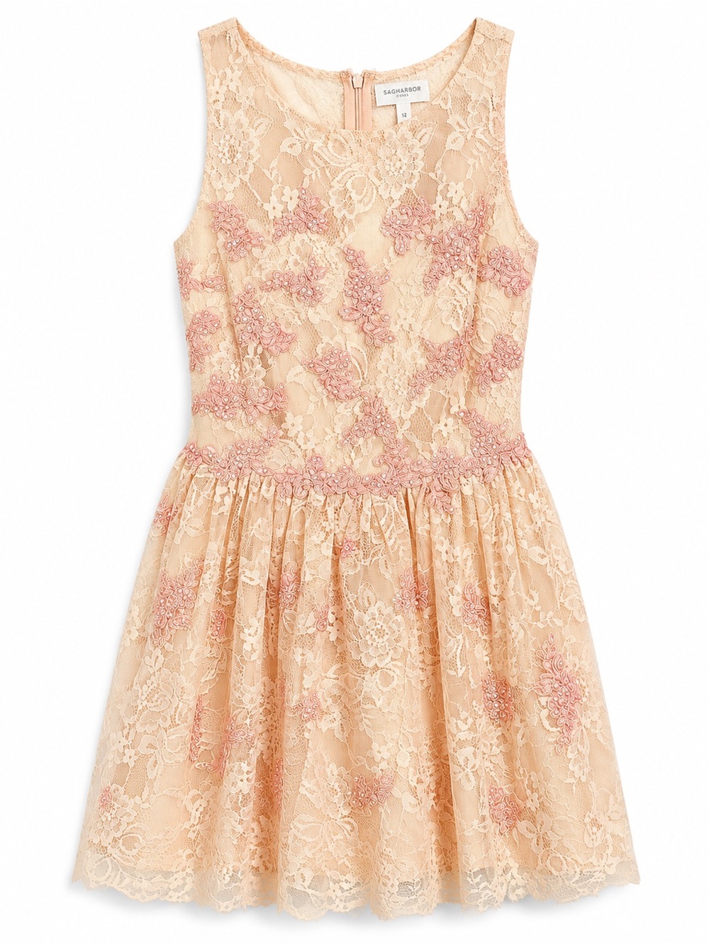Saks Fifth Avenue Girls' Peach Lace Appliqué Formal Dress